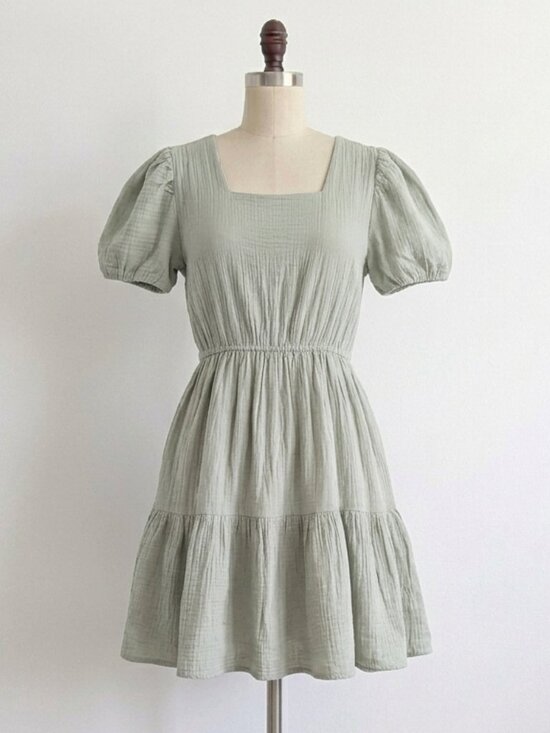 & Us Dresses & Skirts - 100% Cotton Gauze Mini Dress Open Back Sage Pastel Easter Cottagecore